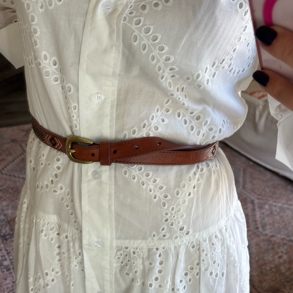 Brown leather belt gold buckle - Picture 2 of 4